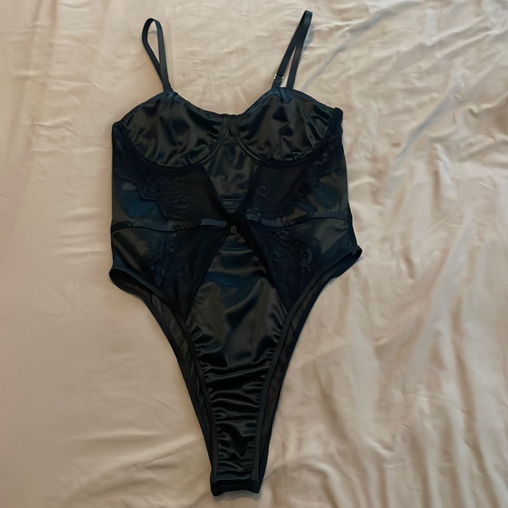 Black high cut lace body suit